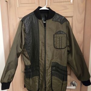 Vintage Chimere Green Nylon Shooting Jacket Leather Trim Medium
